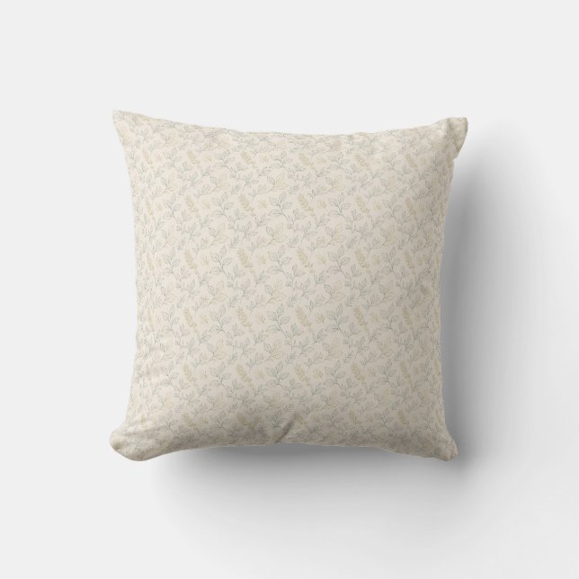 Botanical Cream & Leaf Nature Throw Pillow (Front)