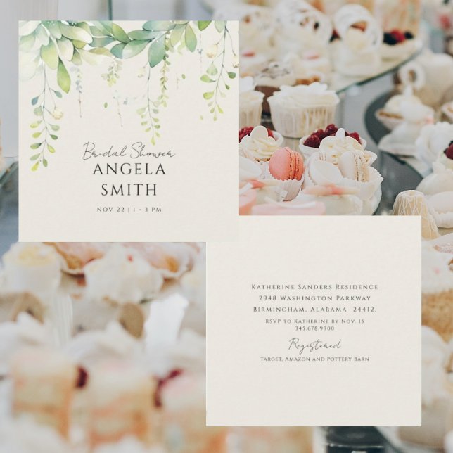 Botanical Cream Square Bridal Shower Invitation (Creator Uploaded)