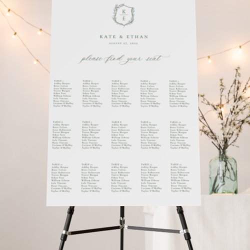 Botanical Crest 15 Table Wedding Seating Chart Foam Board
