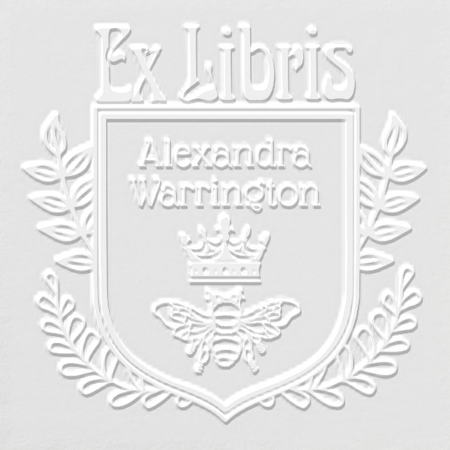 Botanical Crest Bee with Crown Ex Libris Book Name Embosser (Design)