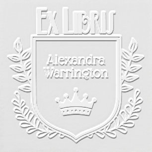 Botanical Crest Crown #1 Ex Libris Book Name Embosser