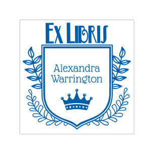 Botanical Crest Crown #1 Ex Libris Book Name Self-inking Stamp