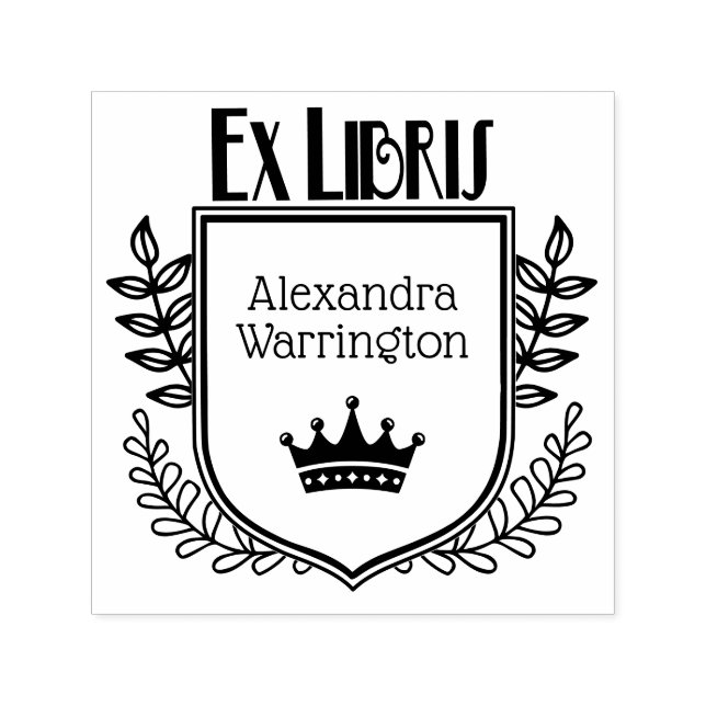 Botanical Crest Crown #1 Ex Libris Book Name Self-inking Stamp (Design)