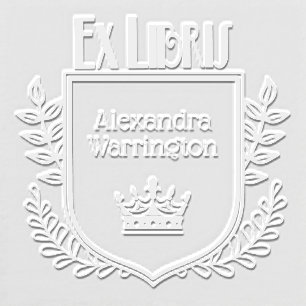 Botanical Crest Crown #2 Ex Libris Book Name Embosser