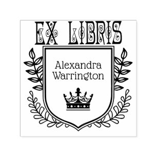 Botanical Crest Crown #2 Ex Libris Book Name Self-inking Stamp