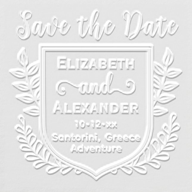 Botanical Crest Destination Wedding Save the Date Embosser (Design)