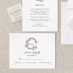 Botanical Crest Elegant Monogram Letterpress RSVP Cards