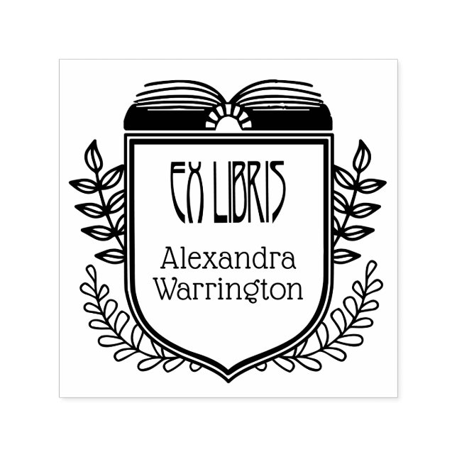 Botanical Crest Ex Libris Book Name Embosser Self-inking Stamp (Design)