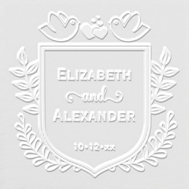 Botanical Crest Love Birds Hearts Couple Wedding Embosser (Design)