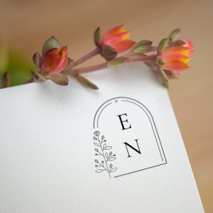 Botanical Crest Monogram   Personalized Wedding Rubber Stamp