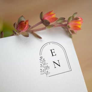 Botanical Crest Monogram   Personalized Wedding Rubber Stamp