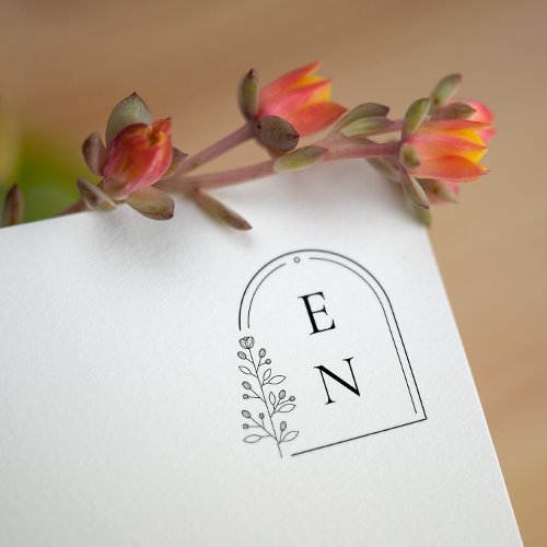 Botanical Crest Monogram  Personalized Wedding Rubber Stamp