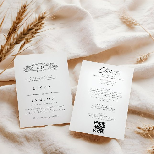 Botanical crest monogram QR Code Details  Wedding Invitation (Creator Uploaded)