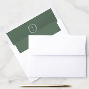 Botanical Crest Monogram Sage Wedding Invitation Envelope Liner