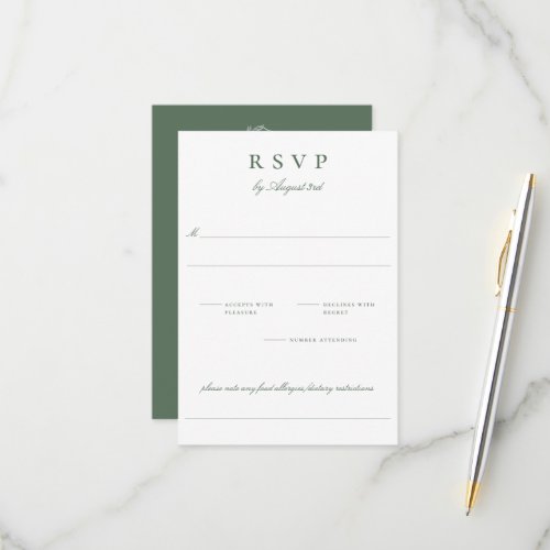 Botanical Crest Monogram Sage Wedding RSVP Card