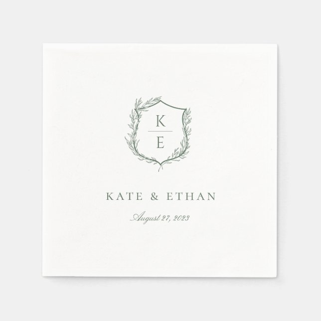 Botanical Crest Monogram Wedding Napkins (Front)