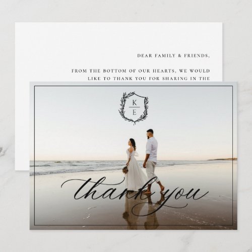 Botanical Crest Monogram Wedding Photo Thank You Card