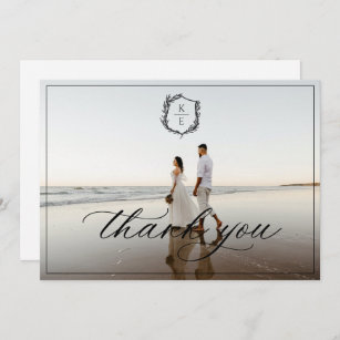 Botanical Crest Monogram Wedding Photo Thank You Card