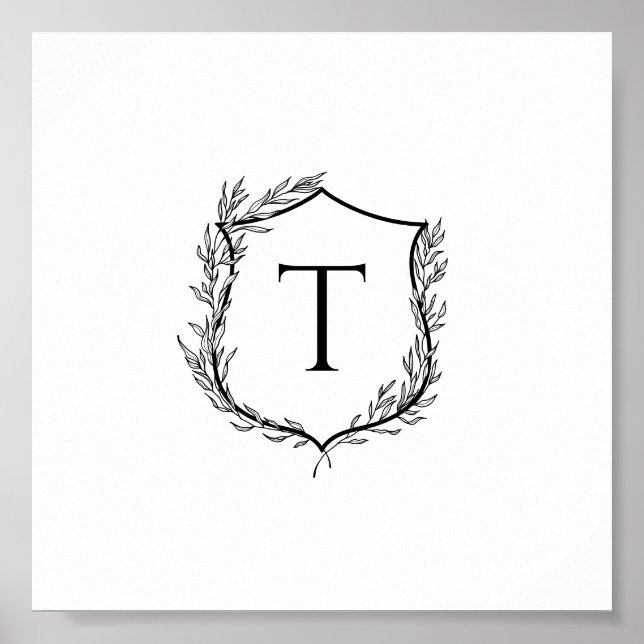Botanical Crest Monogram Wedding Poster (Front)