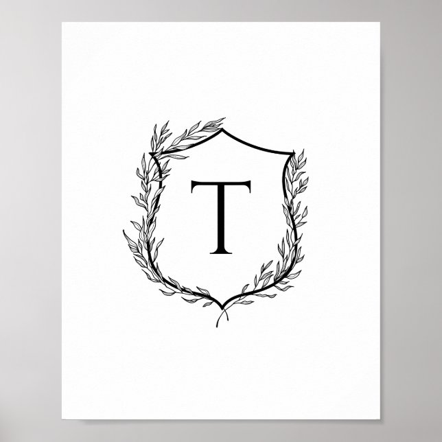 Botanical Crest Monogram Wedding Poster (Front)
