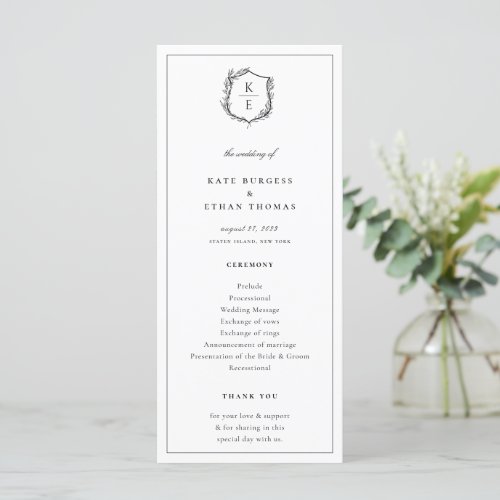 Botanical Crest Monogram Wedding Program