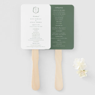 Botanical Crest Monogram Wedding Program Hand Fan