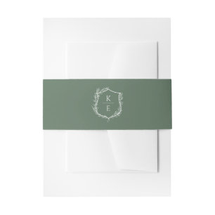 Botanical Crest Monogram Wedding Sage Invitation Belly Band