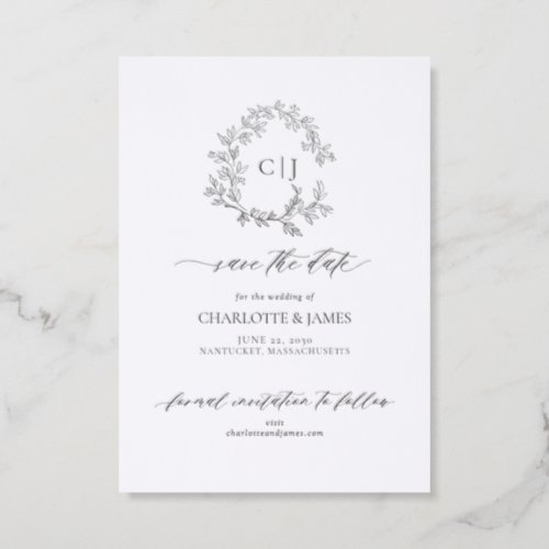 Botanical Crest | Monogram Wedding Save the Date Letterpress Invitation