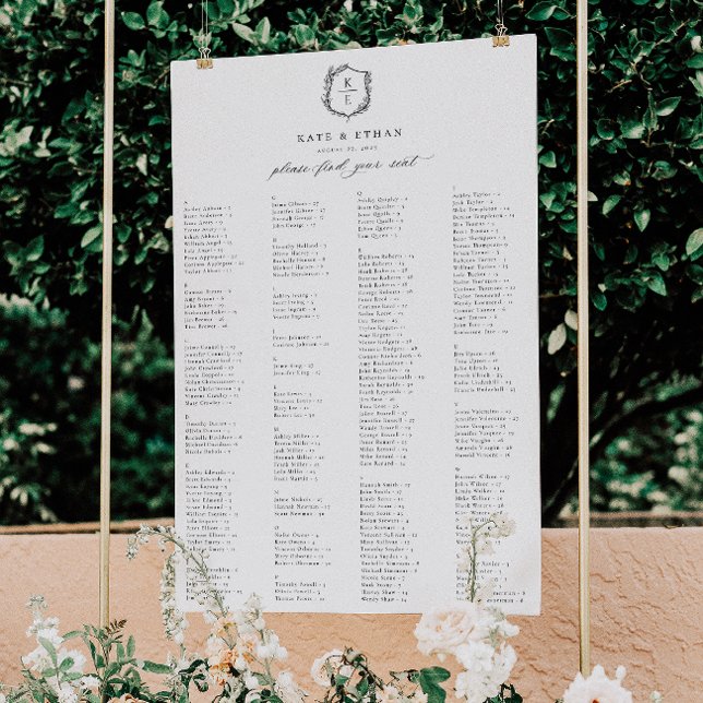 Botanical Crest Monogram Wedding Seating Chart Foam Board (Creator Uploaded)
