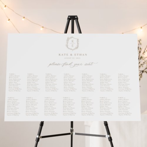 Botanical Crest Monogram Wedding Seating Chart  Foam Board