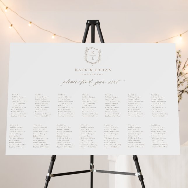 Botanical Crest Monogram Wedding Seating Chart  Foam Board (In Situ (Stand))