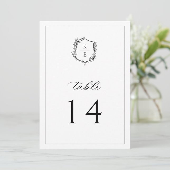 Botanical Crest Monogram Wedding Table Number (Standing Front)