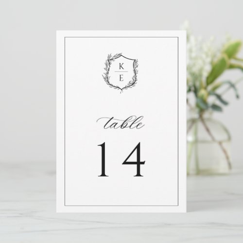 Botanical Crest Monogram Wedding Table Number