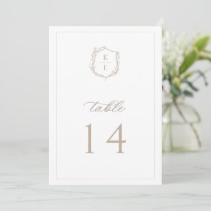 Botanical Crest Monogram Wedding Table Number