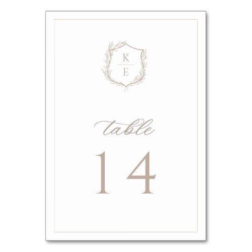 Botanical Crest Monogram Wedding Table Number