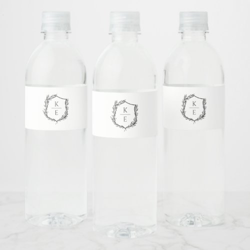 Botanical Crest Monogram Wedding Water Bottle Labe Water Bottle Label