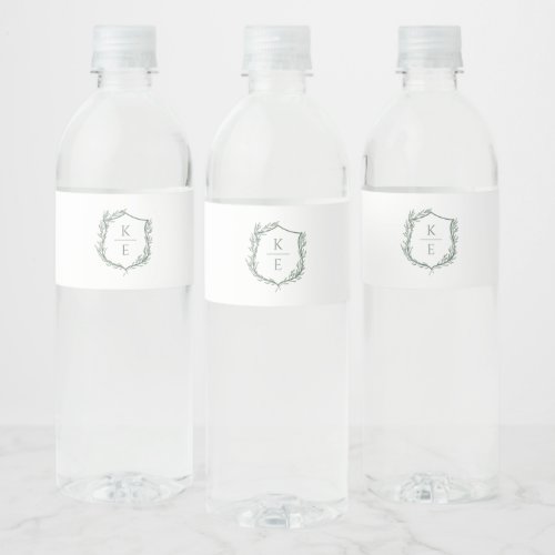 Botanical Crest Monogram Wedding Water Bottle Label