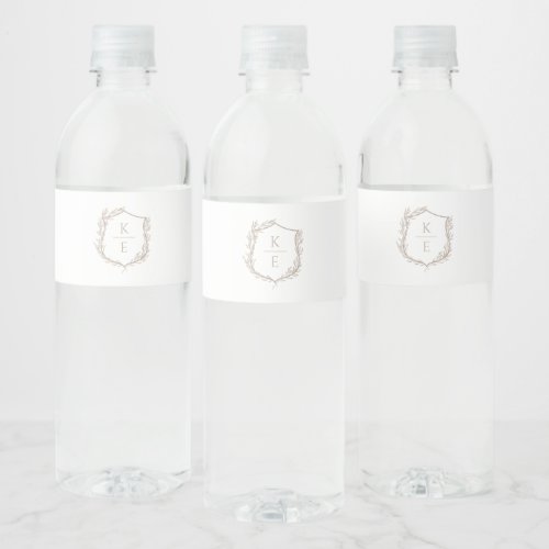 Botanical Crest Monogram Wedding Water Bottle Label