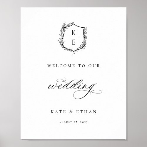 Botanical Crest Monogram Wedding Welcome Poster
