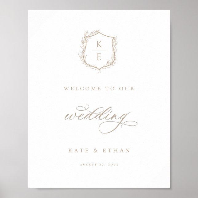 Botanical Crest Monogram Wedding Welcome Poster (Front)