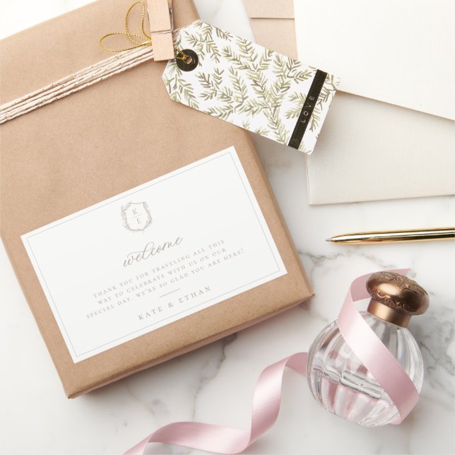 Botanical Crest Monogram Wedding Welcome Rectangular Sticker (Gifting)