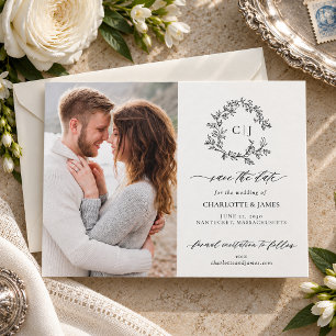 Botanical Crest Photo Wedding Save the Date Letterpress Photo Cards