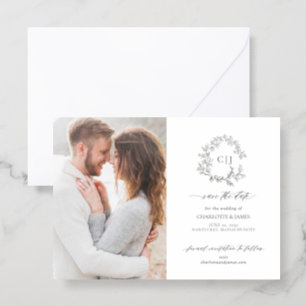Botanical Crest Photo Wedding Save the Date Letterpress Photo Cards