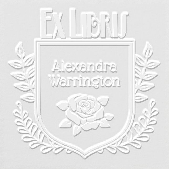 Botanical Crest Rose Ex Libris Book Name Embosser (Design)
