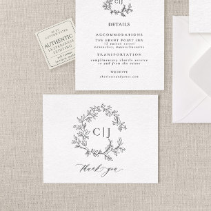 Botanical Crest Script Monogram Letterpress Thank You Card