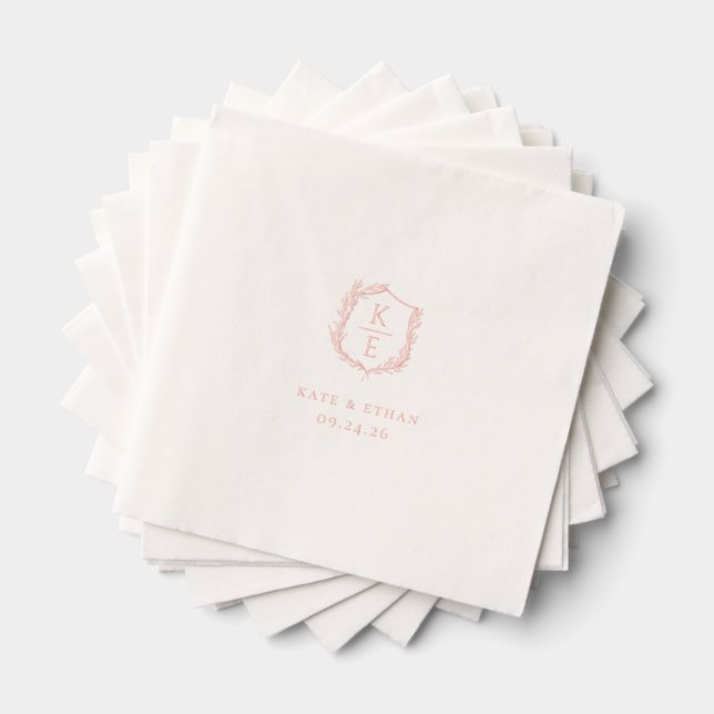 Botanical Crest Wedding Monogram Foil Napkins (Insitu (Stacked))