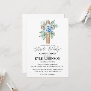 botanical cross first communion invitations