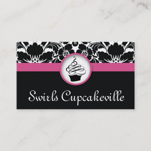 Cupcake Business Card Floral Damask Pink