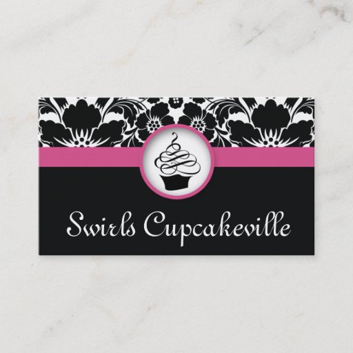 Customizable Cupcake Business Card Floral Damask Pink