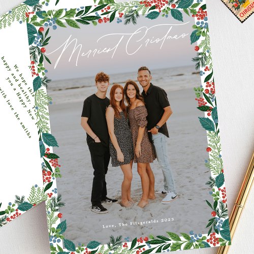 Botanical Custom Photo Frame Merriest Christmas Holiday Card